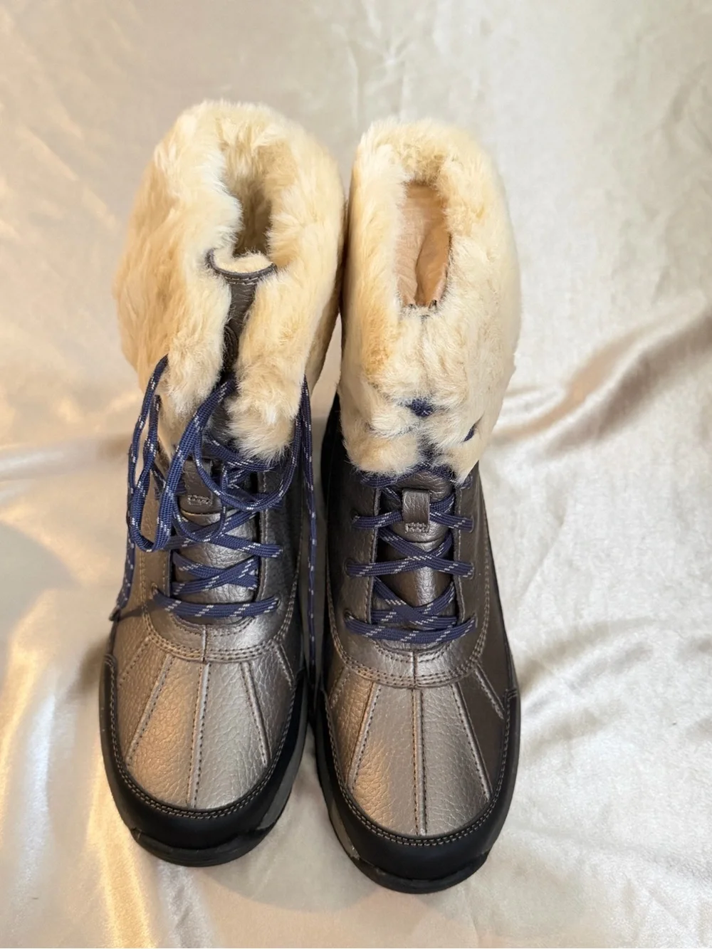 Clarks Mazlyn Arctic Pewter Leather Fur-Lined Winter Boots Size 8.5 New W/box